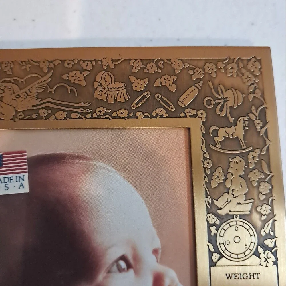 Carr Baby Birth Record Brass Photo Frame to Engrave 3x4 Photo  New Parents Vtg